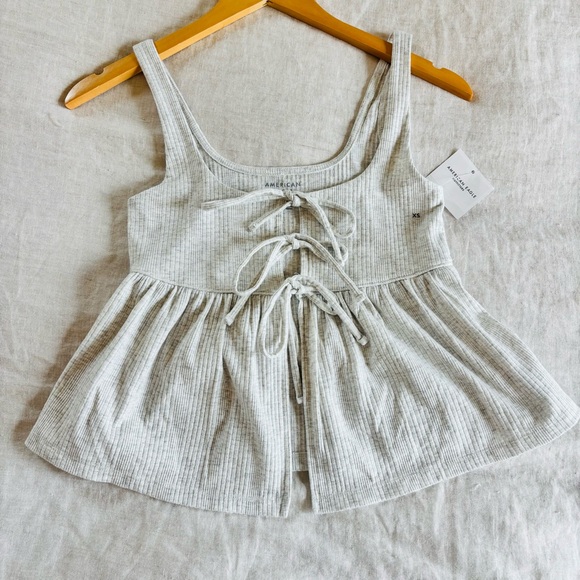 American Eagle Outfitters Light Gray Lace-Up Crop Top - Picture 8 of 10